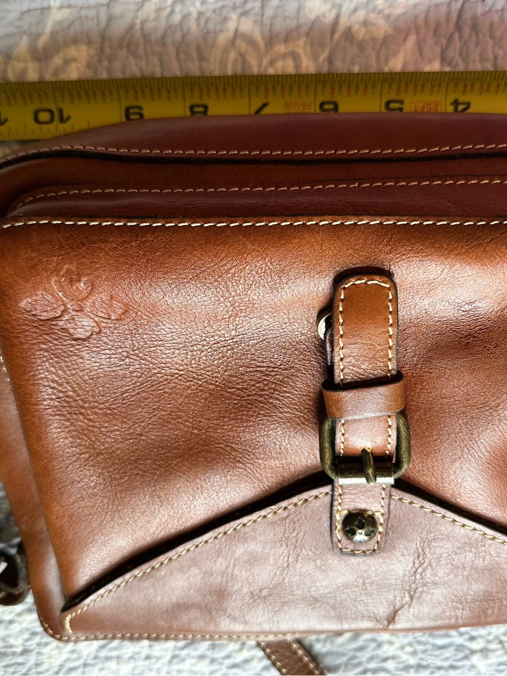 Patricia Nash Cognac Leather Crossbody purse/ Bag with Front Buckle - Picture 7 of 10